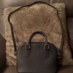 Black Leather Crossbody Satchel - Women's Bag